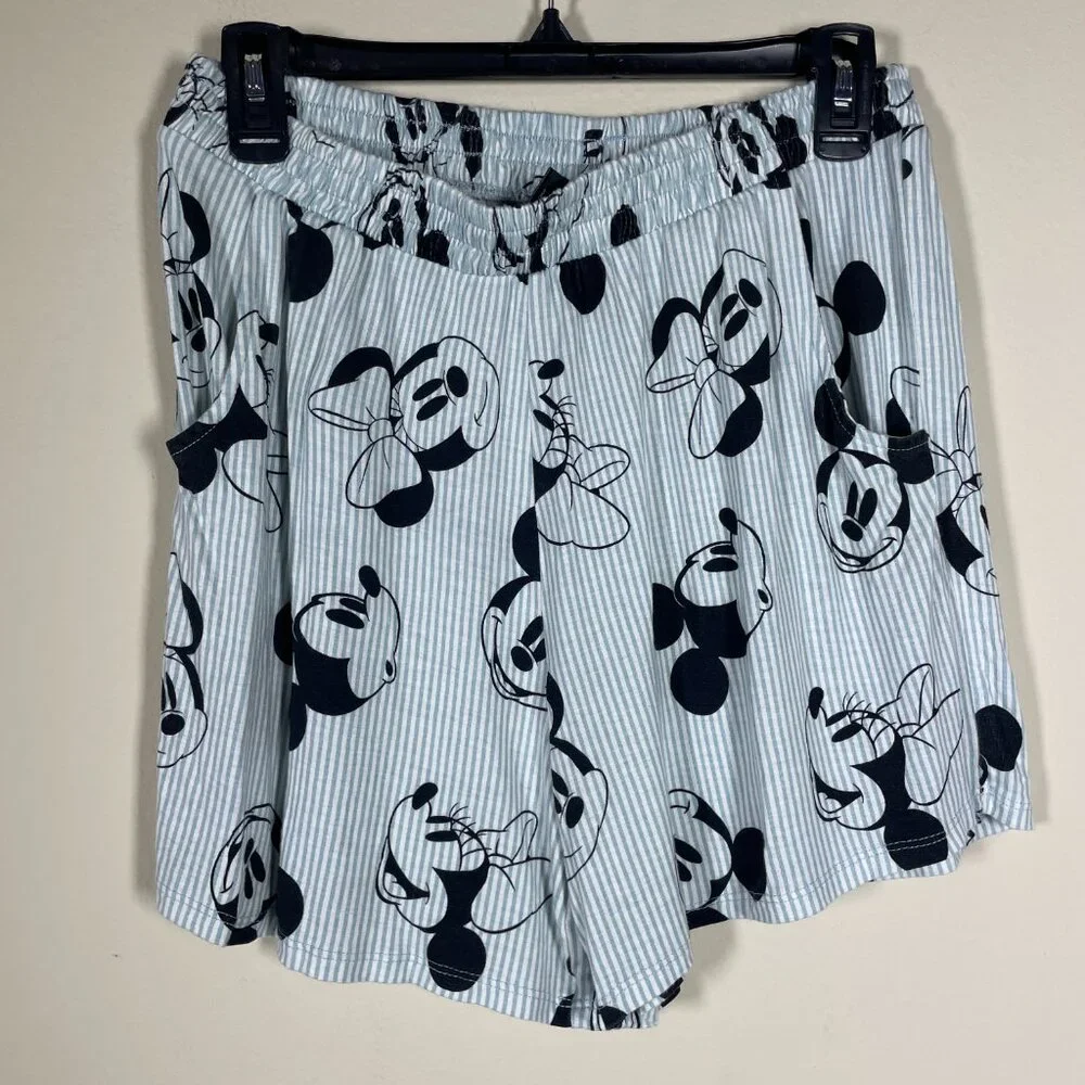 Disney Mickey/Minnie Mouse Blue Striped Top & Shorts Pajama Set SZ Medium! - Picture 4 of 7